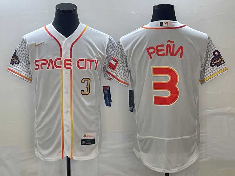 Mens Houston Astros #3 Jeremy Pena Number White 2023 City Connect Flex Base Stitched Jerseys